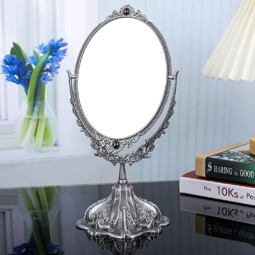 Guppy 15 inch Metal Vintage Makeup Mirror, Tabletop Oval Cosmetic