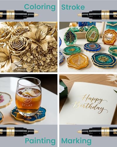 Image of Resiners 3PCS Gold Liquid Paint Markers, Acrylic Paint Markers & Mirror Liquid Pen, High Gloss Permanent for DIY, Model Painting, Scrapbooking Supplies