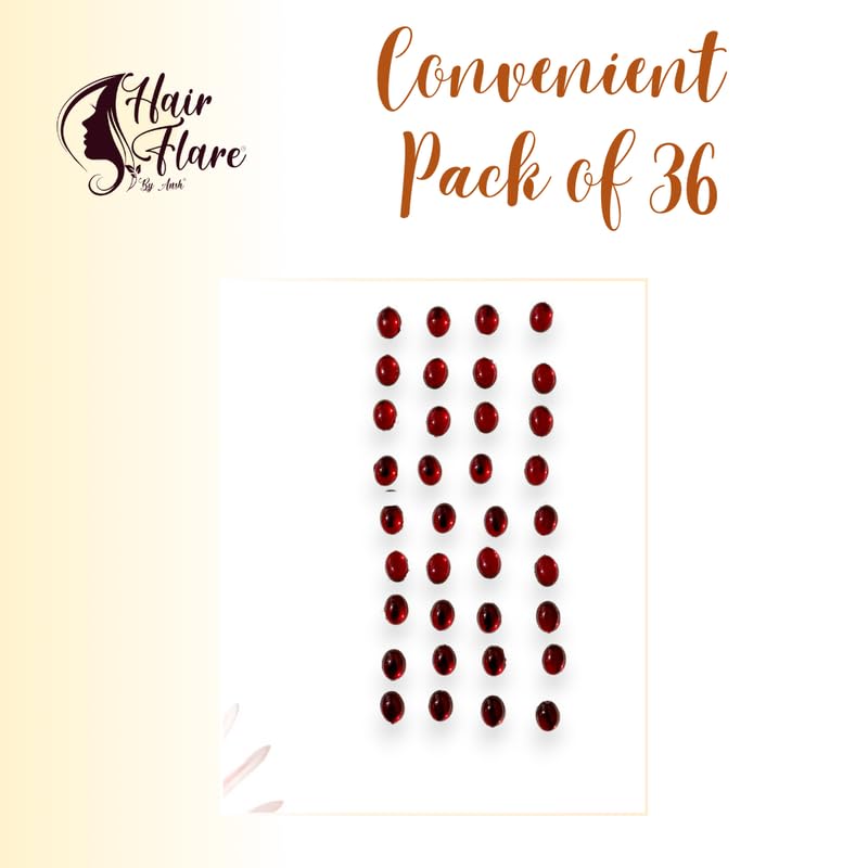 Image of Hair Flare Shimmering Oval Hair Stickers: Easy Stick-On Hair Accessories, 36 Pieces per Pack 2869 Maroon