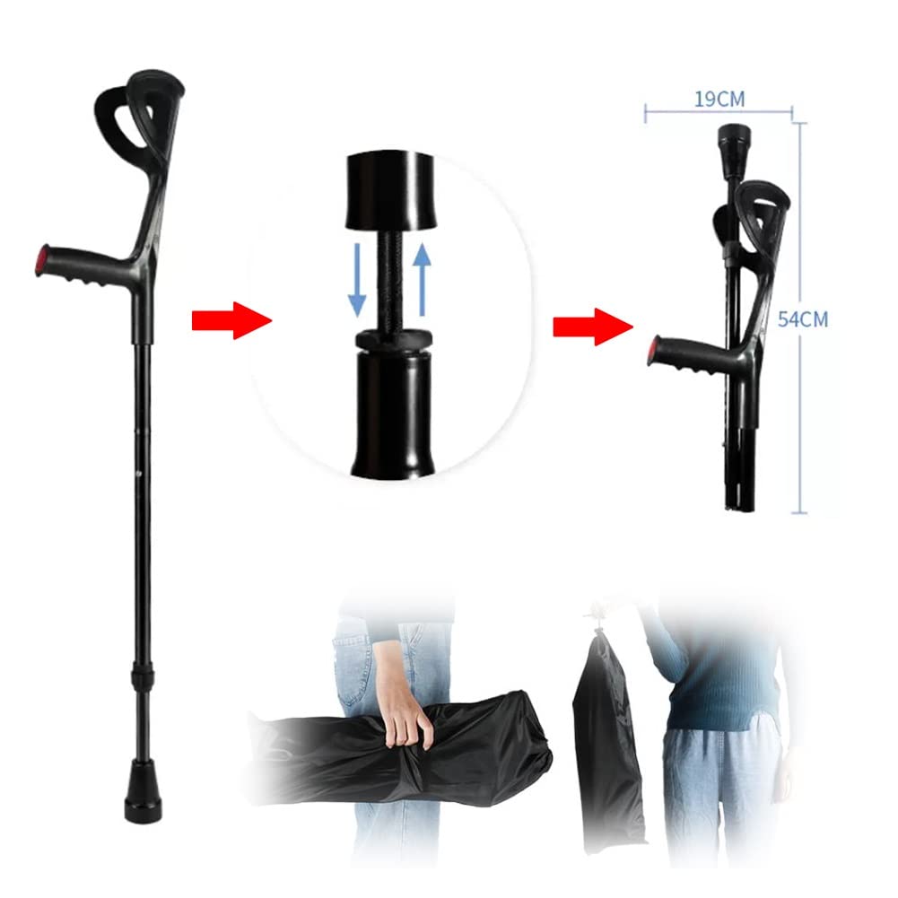 Muletas de Antebrazo Plegables, Regulables en Altura, Muletas Ortopédicas para Mujer, Muletas Ergonómicas para Hombre, Muletas Ultraligeras Antideslizantes (Color : Zwart, Size : 2PCS)