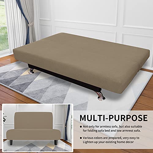 Image of Easy-Going Stretch Medium Futon Slipcover Armless Futon Cover Natural | Sofa Bed Furniture Protector Without Armrests with Elastic Bottom for Kids, Soft Jacquard Machine Washable
