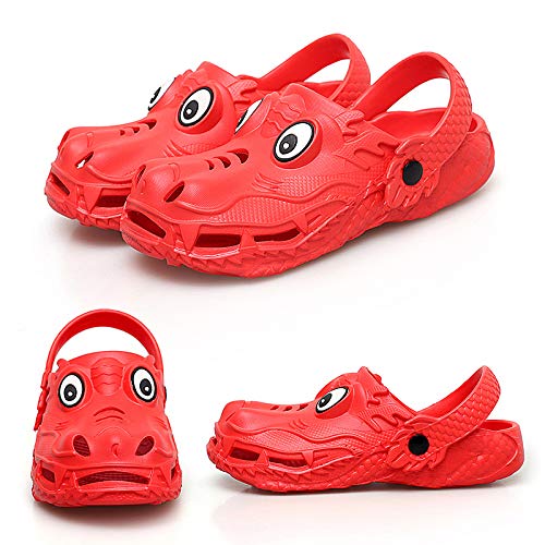 Kids Clogs Cute Garden Shoes Comfort Slippers Breathable Boys Girls Dragon Cartoon Soft Casual Slip on Water Sandals Children Slides Toddlers Beach Pool Shower Bath Bedroom (red, Numeric_7_Point_5)