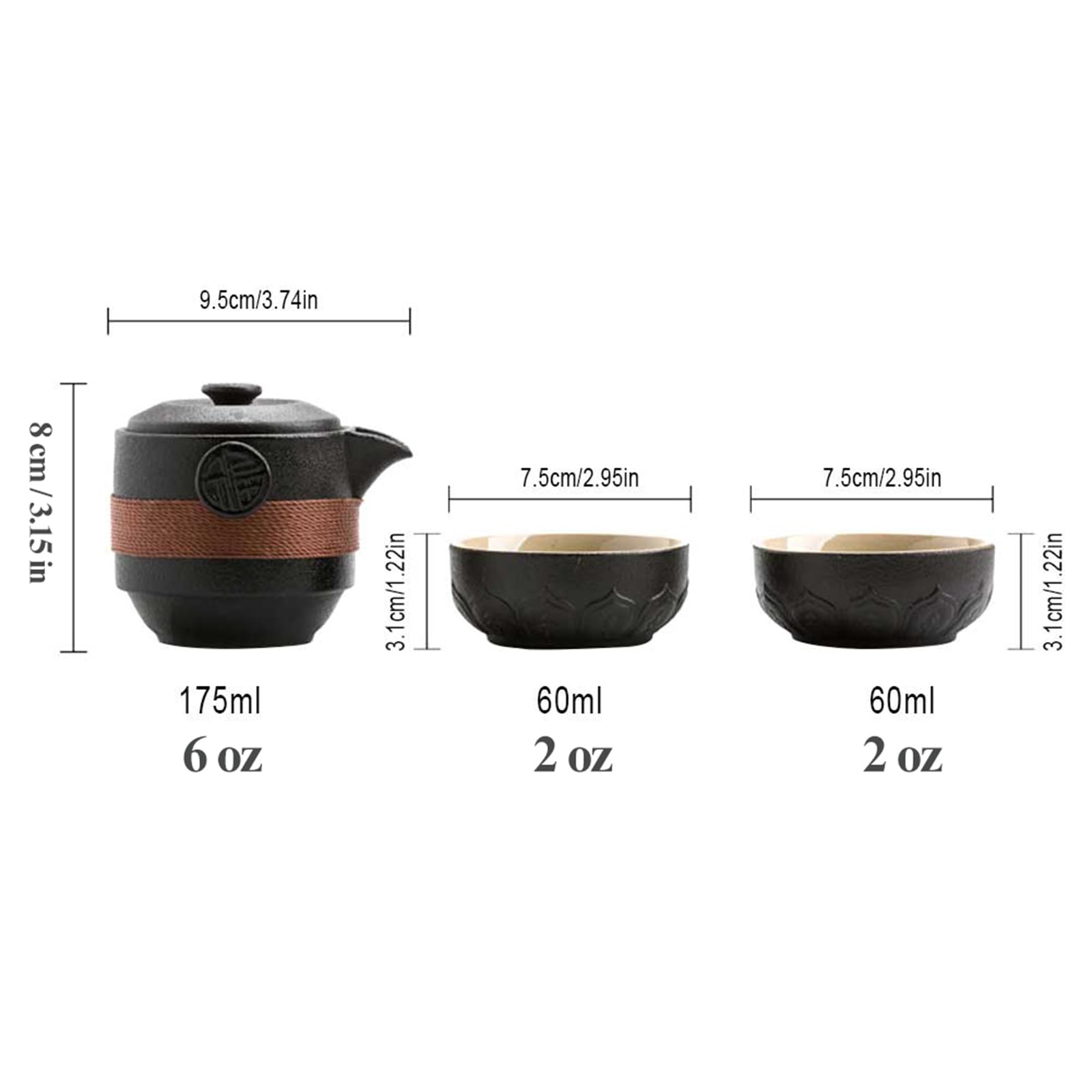 Zestaw do herbaty podróżnej, porcelanowy chiński zestaw do herbaty Gongfu, przenośny ceramiczny zestaw do herbaty, tradycyjny azjatycki zestaw do herbaty z 1 dzbankiem i 2 filiżankami, wszystko w je