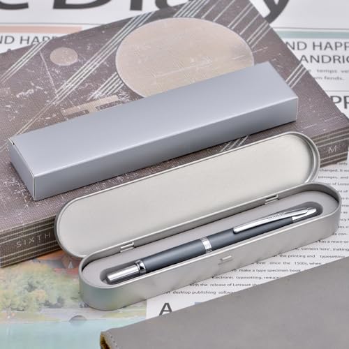 Image of Jinhao 10 Press Fountain Pen with Box, Metal Grey Retractable Fine Nib with Ink Converter Set (Silver Clip)