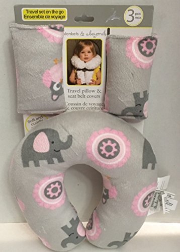 Pink & Grey Elephants & Owls Travel Pillow & Seat Belt Covers Set by Blankets & Beyond