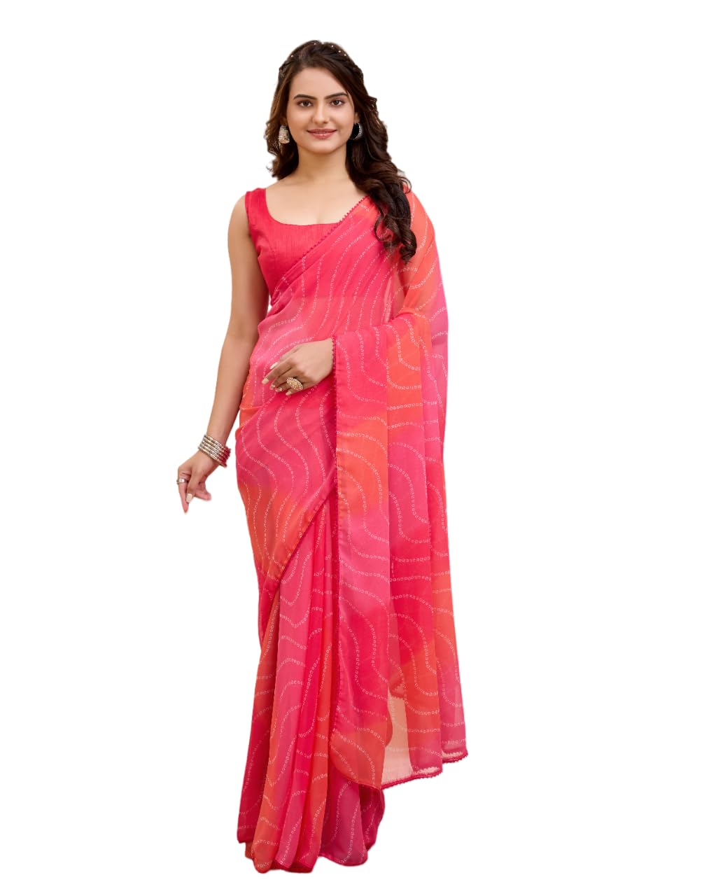 VAIRAGEE Women Soft Georgette Stylish Printed Ready To Wear Saree With Unstitched Blouse (2054)