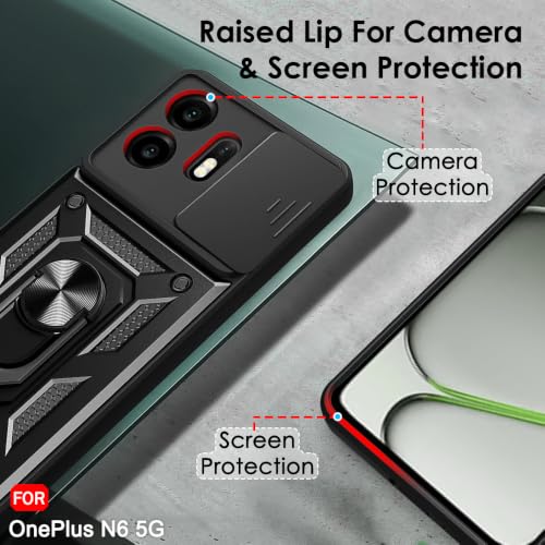 Image of TheGiftKart Tough Armor Bumper Back Cover Case for OnePlus N6 5G | Sliding Camera Cover, Kickstand & Ring Holder | 360 Degree Protection Back Case Cover for OnePlus N6 5G (PC & TPU, Black)