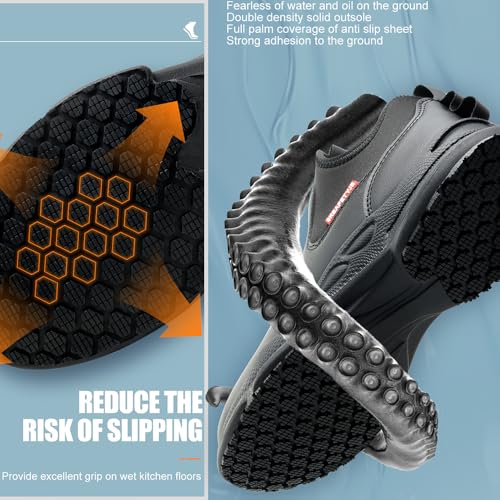 Black Work Shoes for Men Women Non Slip Kitchen Chef Shoes Waterproof Food Service Restaurant Slip on Sneakers Walking and Casual Slip Resistant Cleaning Work Footwear4