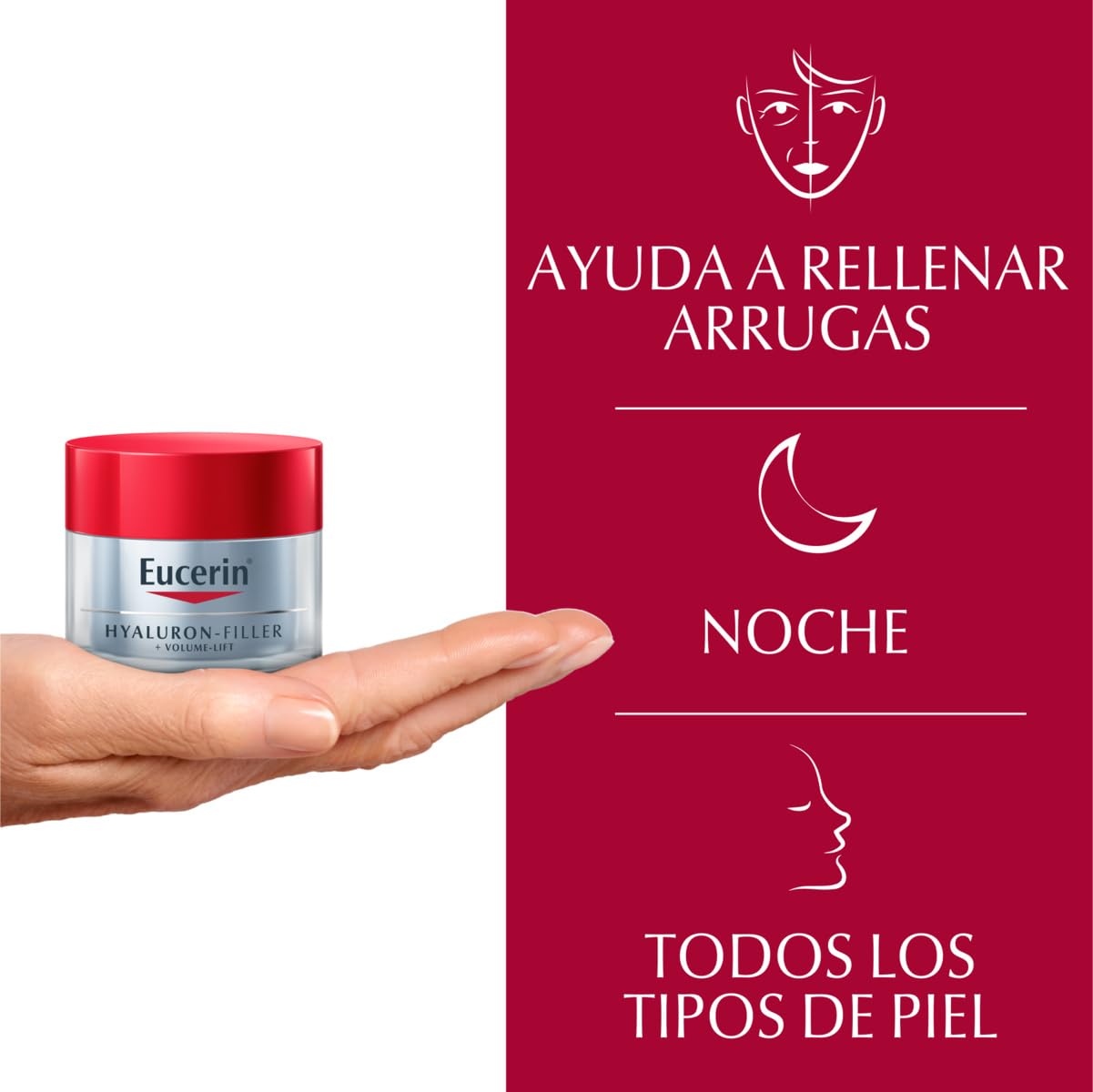 Eucerin Hyaluron-Filler + Volume-Lift Crema de Noche (50 ml), crema antiarrugas regeneradora, con Ácido Hialurónico rellenador, tratamiento con efecto lifting facial inmediato para todo tipo de piel