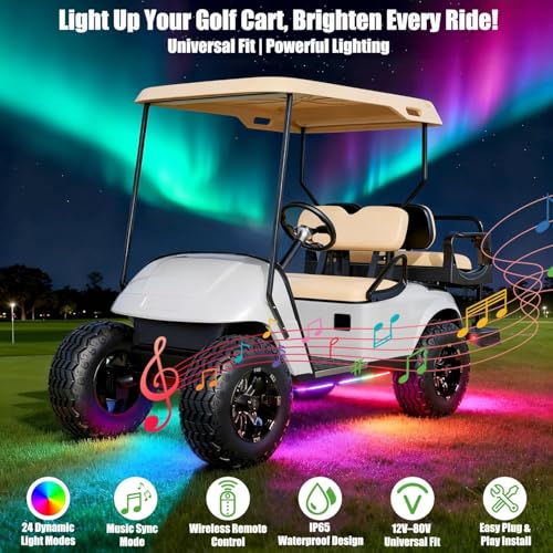 Image of 10L0L Golf Cart Underglow Light Kit with Canopy Lights, IP67 Waterproof, 24 Dream Color Modes Wireless Remote Music Sync, 12V-80V Wide Voltage Fit for Yamaha EZGO Club Car