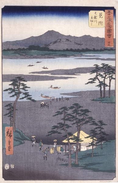 Lienzo de Mitsuke por Hiroshige: cuadro abstracto impreso para decorar dormitorio en 60x90cm