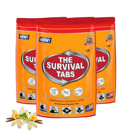 6 days Emergency Survival Tabs none-GMO gluten-free 25 years shelf life 24 Tabs Vanilla x 3 pouches