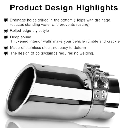 Image of 2.5 Inch Inlet Exhaust Tip, 3 inch Outlet 6 inch Length Stainless Steel