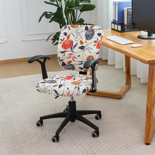 Image of FORCHEER Printed Desk Chair Cover, Stretch Office Chair Covers Two Piece for Split Office Chair Stretchable