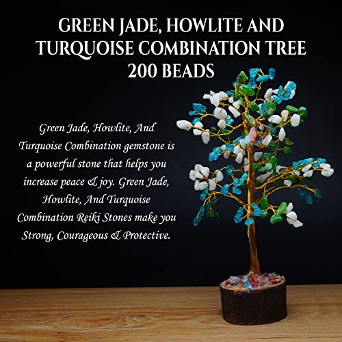 Image of REMEDYWALA Charged Energized Green Jade, Howlite and Turquoise Combination Crystal Tree for Reiki Healing, Green Jade, Howlite and Turquoise Combination Stone Tree for Good Luck 200 Beads