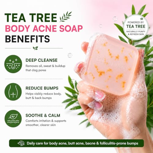 Image of BellamiLuxx Body Acne Soap Bar: Tea Tree Body Acne Soap for Butt Acne, Bacne & Folliculitis Bumps - Salicylic Acid & Sulfur Extract Clarifying Bar - Helps Reduce Bumps, Clogged Pores & Rough Texture
