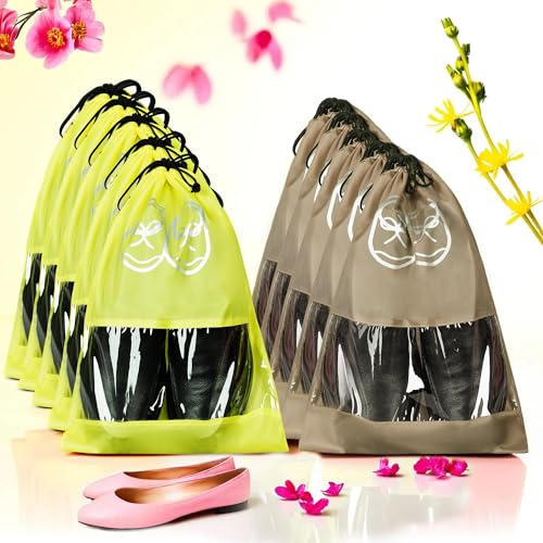 Image of Heart Home Pack of 10 Travel Shoe Organizer | Travel Storage Bags | Travel Carrying Bag | Storage Organizers Set | Shoe Cover with Transparent Window | Shoe Dori Cover | Yellow & Brown