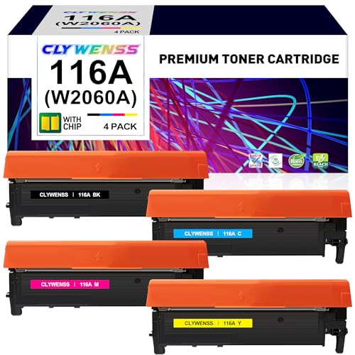 CLYWENSS Compatible 116A Toner Cartridge Set Replacement for HP 116A W2060A W2061A W2062A W2063A for Color Laser MFP 178nw 178nwg 179fnw 179fwg 150a 150nw Printer (Black/Cyan/Magenta/Yellow, 4-Pack)