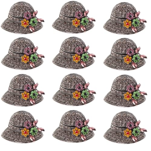 Vintage Rhinestone Hat Brooch with Multicolor Crystal Floral Accent, Antique