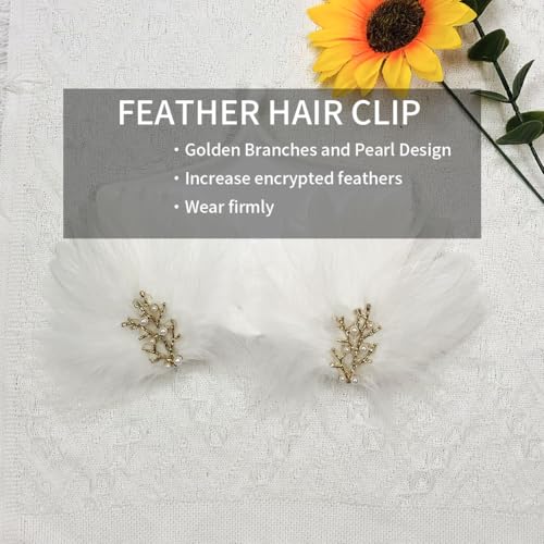 Pinzas para el cabello con plumas blancas y diseño perla miniatura 2