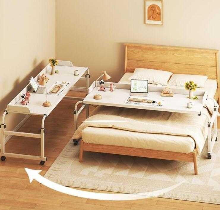 Table de lit mobile à roulettes pour ordinateur portable, idéale pour les lits jumeaux/double/grand lit, parfaite pour le travail et les loisirs