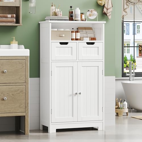 White-Storage-Cabinet-with-Drawers-and-Shelves-Bathroom-Cabinet-with-Doors-Floor-Storage-Cabinet-Hutch-Cupboard-for-DiningLiving-RoomHome-Office White Storage Cabinet with Drawers and Shelves Bathroom Cabinet with Doors Floor Storage Cabinet Hutch Cupboard for DiningLiving RoomHome Office