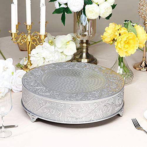 Efavormart 18 inch Silver Round Embossed Metal Cake Plateau Stand Riser Wedding Birthday Party Dessert Cake Pedestal Display Plate