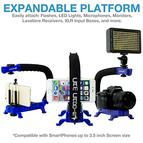 Cam Caddie Scorpion Jr. Limited Edition Collapsible Stabilizing Camera/Smartphone Handle w/Hot Shoe Mount - Blue - Thumbnail 3
