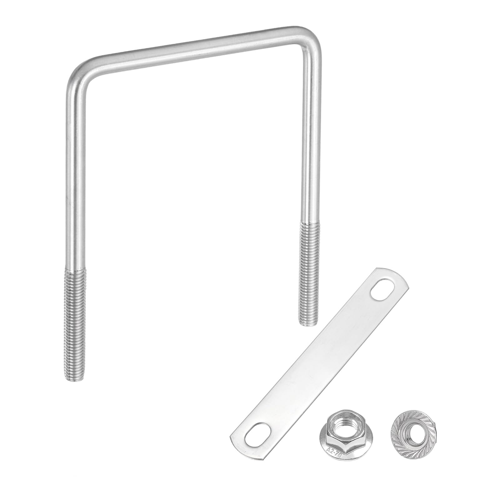 sourcing map M10 4 Inch Inner Wide Square U Bolts, 5-7/8 Inch Length 304 Stainless Steel U-Bolts with Flange Hexagon Nuts, Frame Plates for Trailer, Automotive, (100mm W x 150mm L)