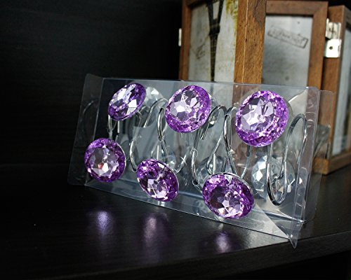 Xshelley Acrylic Diamond Shower Curtain Hooks Rings - Cute Crystal Gems Bling Rhinestones Bath Bathroom Accessories Set Of 12Pcs (Purple) #TOP5