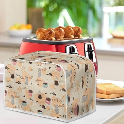 Image of 4 Slice Toaster Cover Bread Machine Cover with Handle Kitchen Small Appliance Cover Stain Resistant Dust Protection Universal Fits Home Decoration, Coffee Love Beige