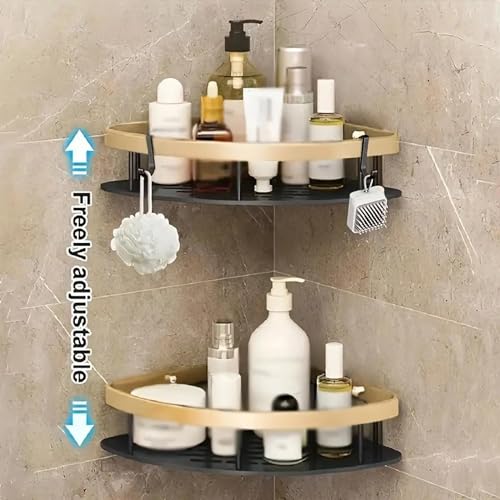 Image of Boniry 1 Pcs Bathroom Accessories Aluminium Heavy Duty Self Adhesive Bathroom Corner Shelf for Wall, Multipurpose Wall Mounted Bathroom Organiser, Washroom Organizer (Gold)