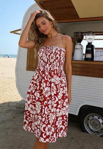 Image of Zyyfly Strapless Dress for Women Summer Beach Boho Smocked Tube Top Dress