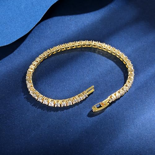 Gemsme 4 Prong Tennis Bracelet, 18K White/Yellow Gold Plated 3mm Round Cubic Zirconia Bracelet for Women Size 6-8.5 Inch4
