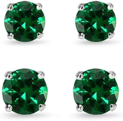 Earrings for Women Sterling Silver Trendy Round-Cut Synthetic Green Quartz Solitaire Studs for Men Bridesmaids Prom Gift