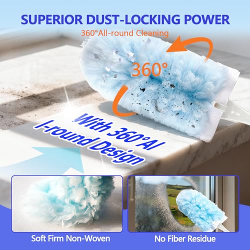 Image of Heavy Duty Duster Refills for Swiffer Duster (40 Count) | 360 Unscented Disposable Multisurface Dusters with 1 Handle- for Home, Blinds, Fans & Corners, Blue