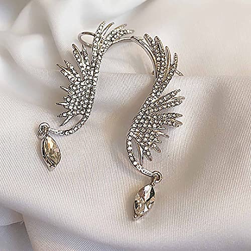 Andelaisi Angel Wing Ear Cuff Earrings Rhinestone Climber Earrings Cz Crystal Cuffs Ear Crawler Earrings Silver Wing Climber Earrings Jewelry For Women And Girls #TOP2