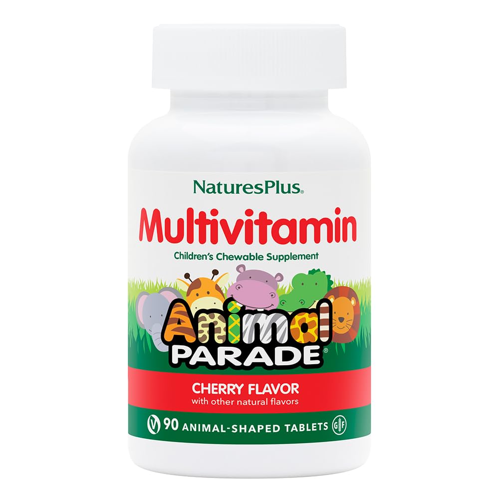 Nature's Plus Multivitamin Children's Chewable, 90 Tablets Animal Parade Shaped Cherry Flavor - For Natural Energy Production & Overall Well-Being, Gluten Free