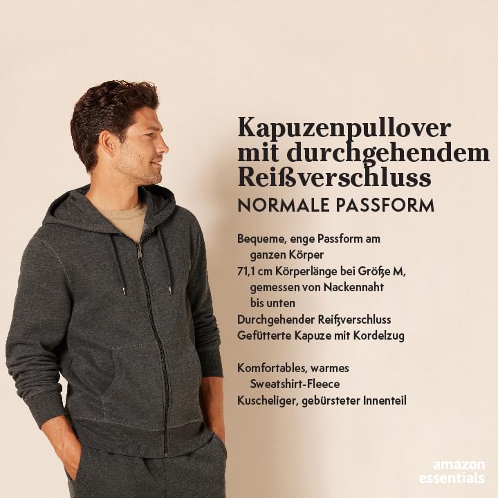 Amazon Essentials Herren Fleece-Kapuzenpulli mit durchgehendem Reißverschluss (erhältlich in den Größen Big & Tall), Schwarz, 4XL Große Größen