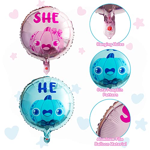 10Pcs Pink Blue Pumpkin Balloons Baby Shower Gender Reveal Decorations, 18 Inch He Or She Pumpkin Foil Balloon For Boy Or Girl Gender Reveal Thanksgiving Party Supplies Backdrop #TOP2