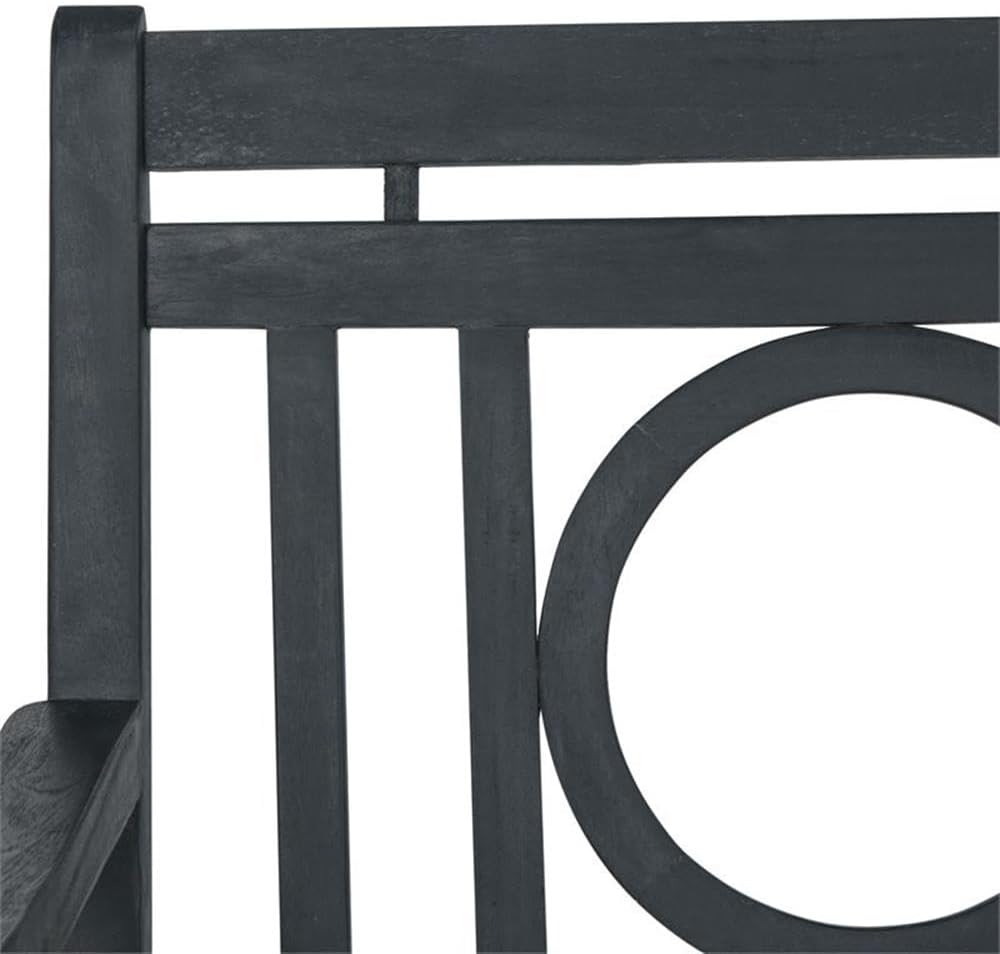 Pemberly Row 3-Seat Outdoor Bench, 60.6 in Acacia Wood, Dark Gray Finish with Beige Polyester Cushion, Weather-Resistant Garden or Patio Seating, Circular Geometric Design, 16.14 in Seat Height