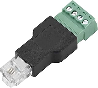 RJ11 Breakout, RJ11 Screw Terminal Adaptor Connector, RJ11 6P4C Male To 4 Pin Screw Terminal Connector for Ethernet Extender Network Adapter