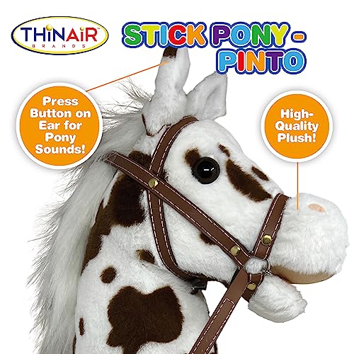 Nature Bound Stick Horse | Plush Handcrafted Hobby Horse | Stick Pony Provides Fun Pretend Play for Toddlers & Preschoolers | Handsewn, Wood, Sound Effects | Pinto Style
