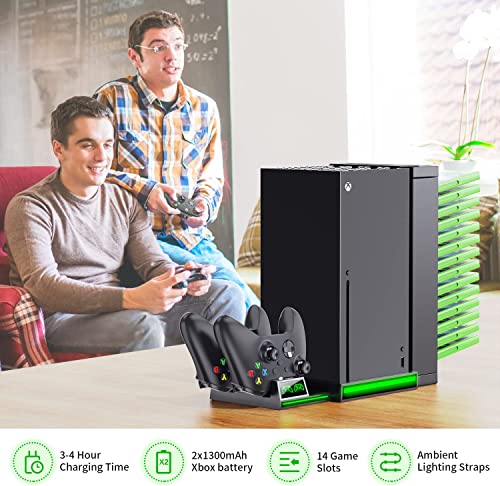 Image of PSS Xbox Series X Stand, Vertical Stand For Xbox Series X Console, Dual Controller Charging Station with 2 Rechargeable Battery Pack for Xbox Series X, 14 Game Slots for Xbox Series X