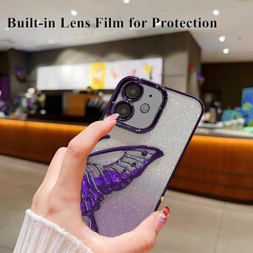 Image of mobistyle Silicone Designed For iPhone 11 Cover with Glitter Cute Butterfly Electroplate Plating Design Back Cover Case For Women Teen Girls (Purple)