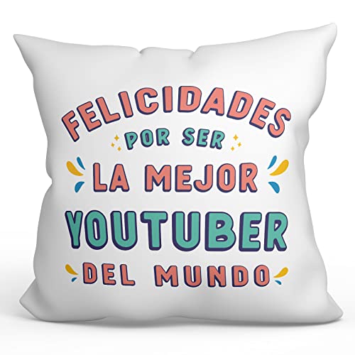 Mugffins Kissen mit Füllung mit Spruch für YOUTUBERIN - Auf Spanisch - Felicidades por Ser EL Mejor - 40 x 40 cm - originelles und lustiges Geschenk Mitarbeiter