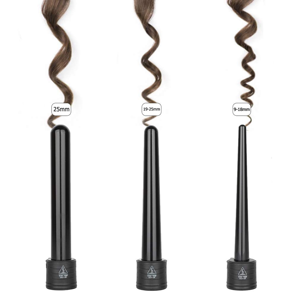 Lockenstäbe Große und Kleine Locken Set, 3 in 1 Lockenstab mit Verschiedenen Aufsätzen Keramik Turmalin Beschichtung Welleneisen mit Handschuh