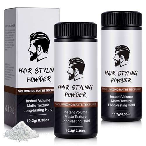 Lot de 2 poudres de texture pour cheveux pour hommes, longue durée, poudre coiffante pour hommes, donne instantanément texture et volume, ingrédients naturels, facile à appliquer, non grasse
