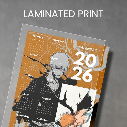 Image of 2026 Anime Calendar - Ichigo Kurosaki (orange) from Bleach | 12 inch x 18 inch size | Wall Decoration Aesthetic Calendars