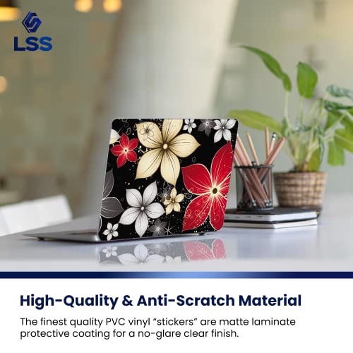 Image of LSS 17 17.3 Inches Laptop Notebook Skin Sticker with 2 Wrist Pads - Reusable Cover Protector Vinyl Sticker Cover Decal Fits 17 inch - 19 inch HP Asus Acer Samsung - Black Grey Flower Leaves